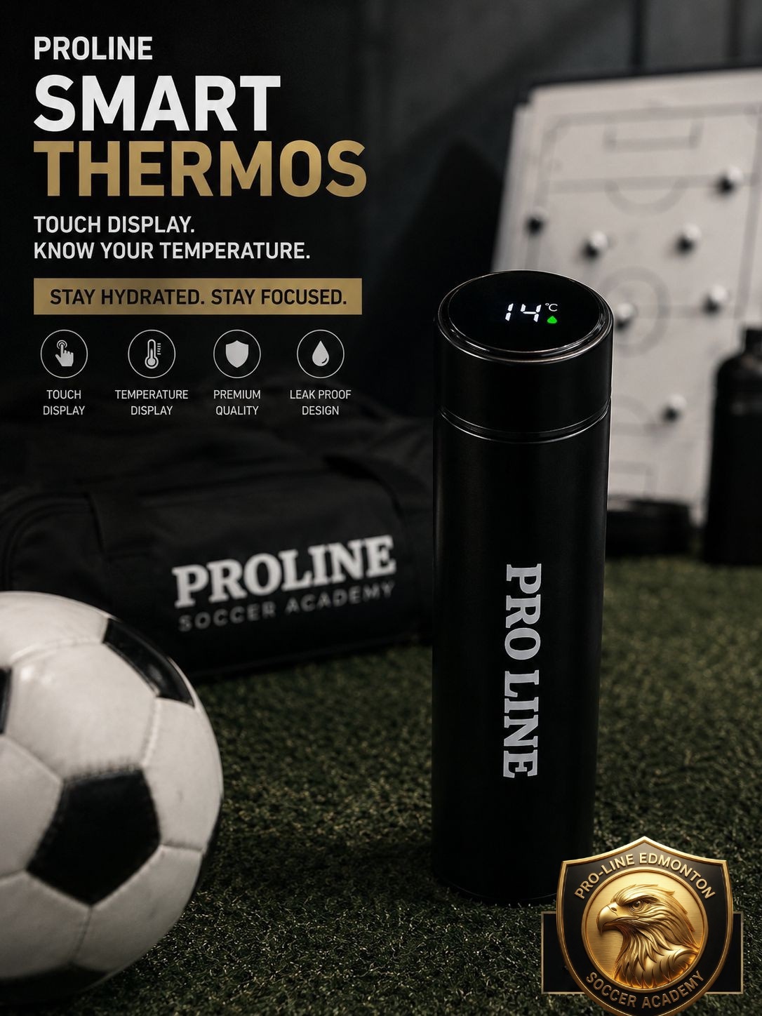 Matte-black Proline Smart Thermos with LED temperature display